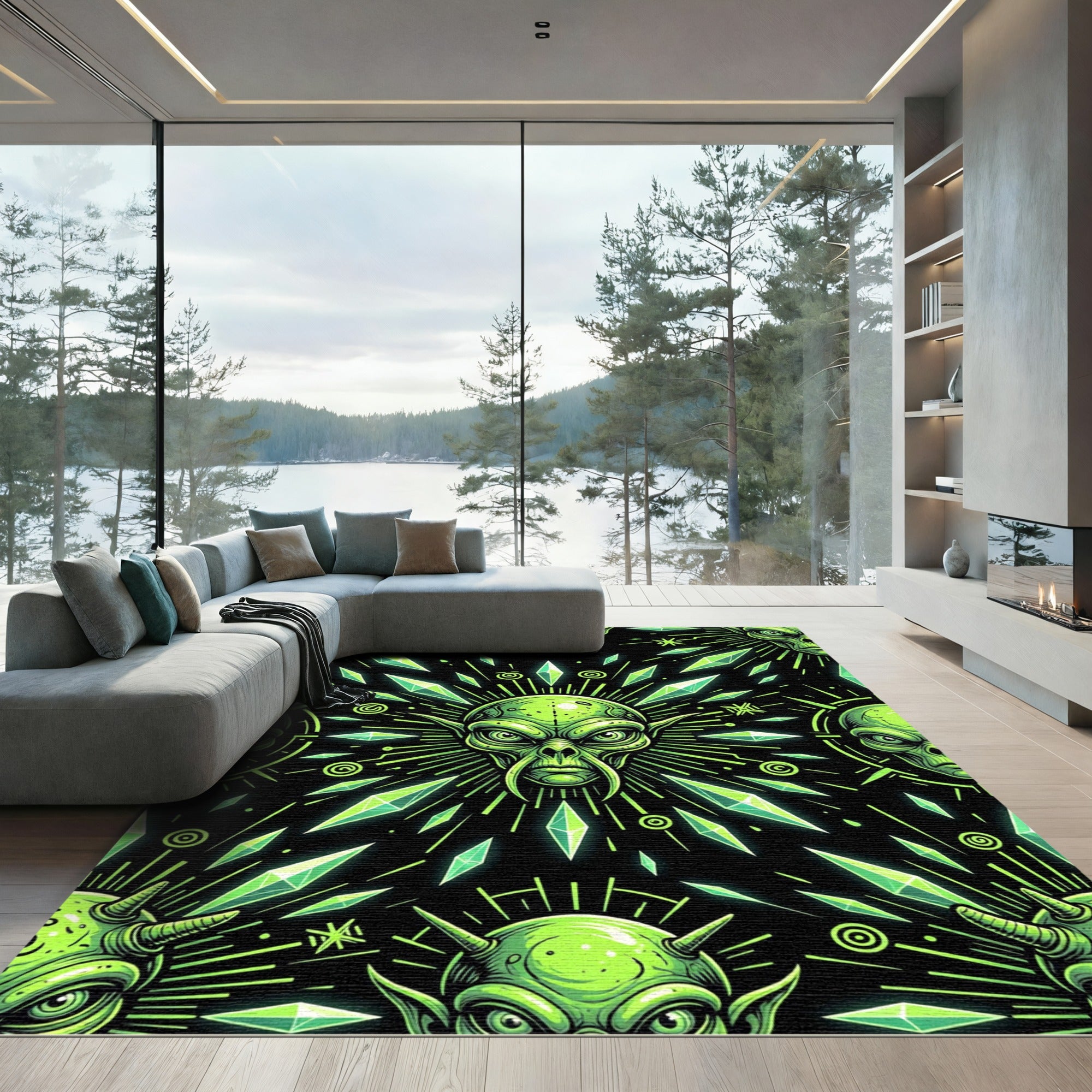 Neon Alien Crystal Geometric Glow Rug