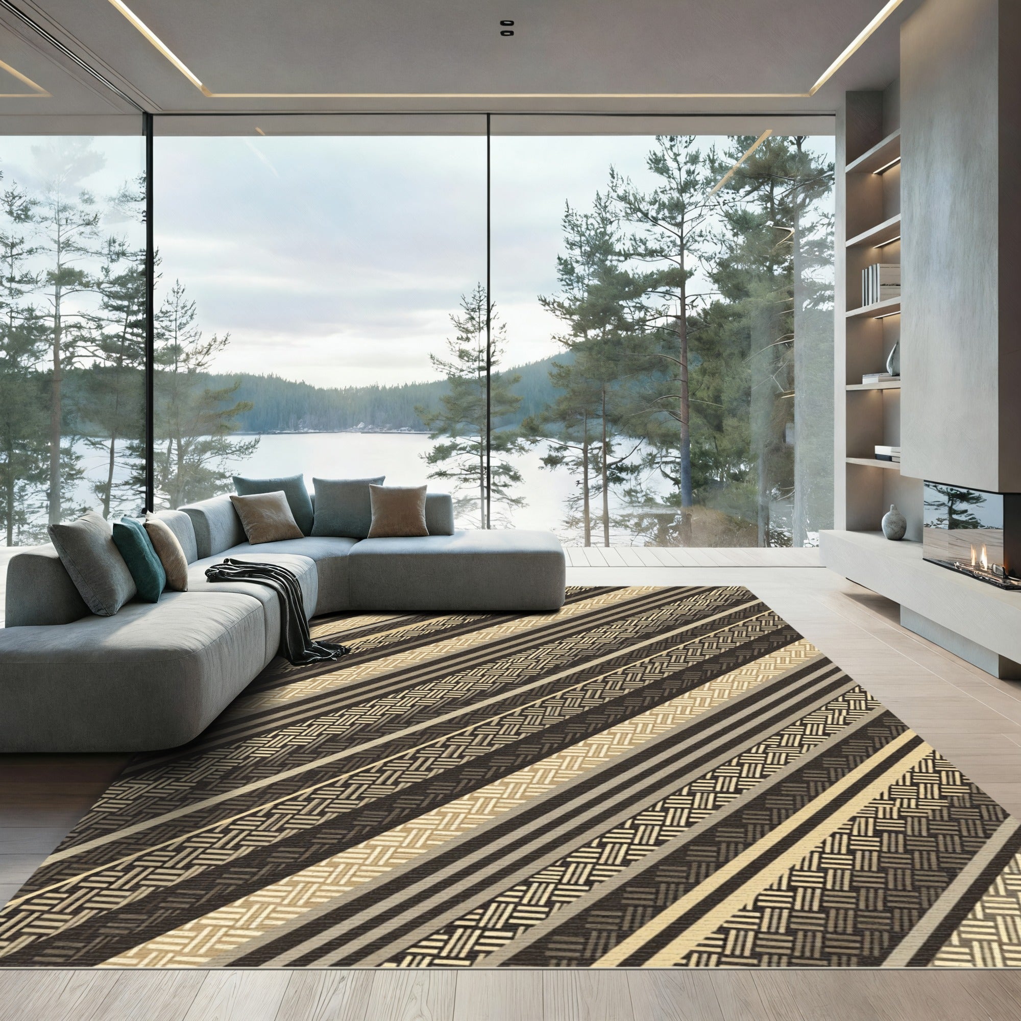 Diagonal Woven Stripe Earth Tones Rug