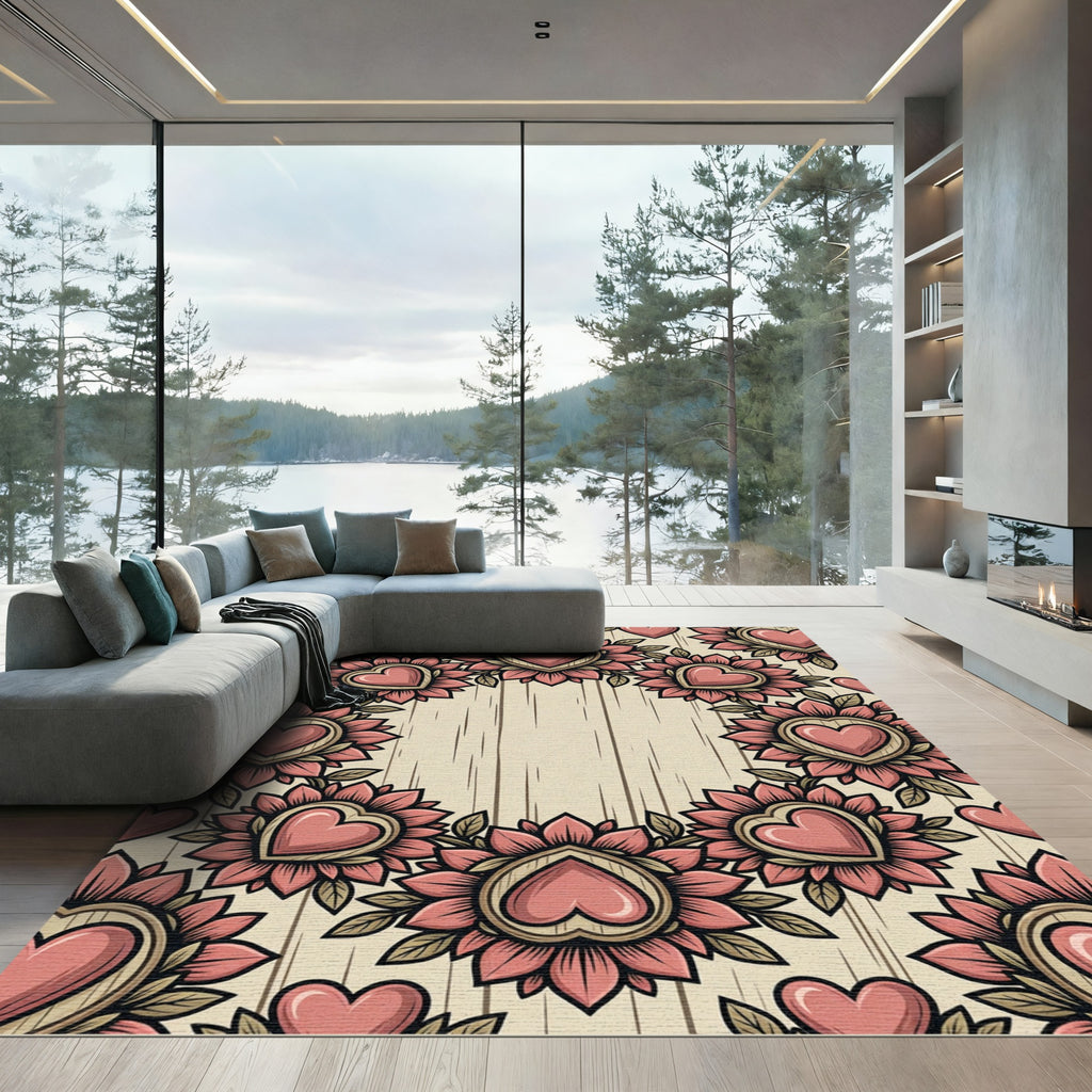 Rosy Heart Floral Medallions Rug