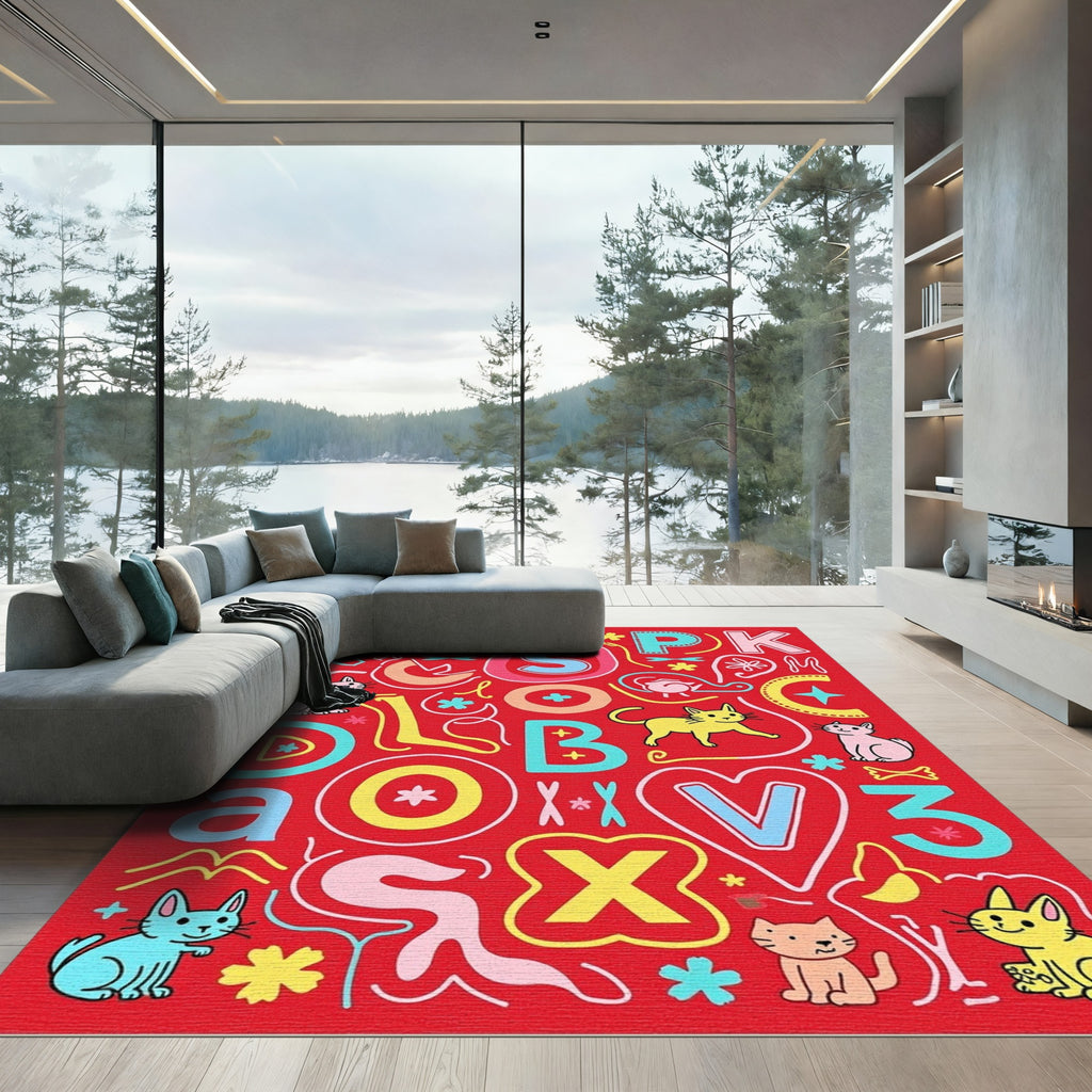 Cute Colorful Cat Alphabet Art Rug