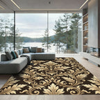Elegant Gold Acanthus Leaf Damask Rug