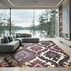 Elegant Damask Floral Plum and Cream Rug
