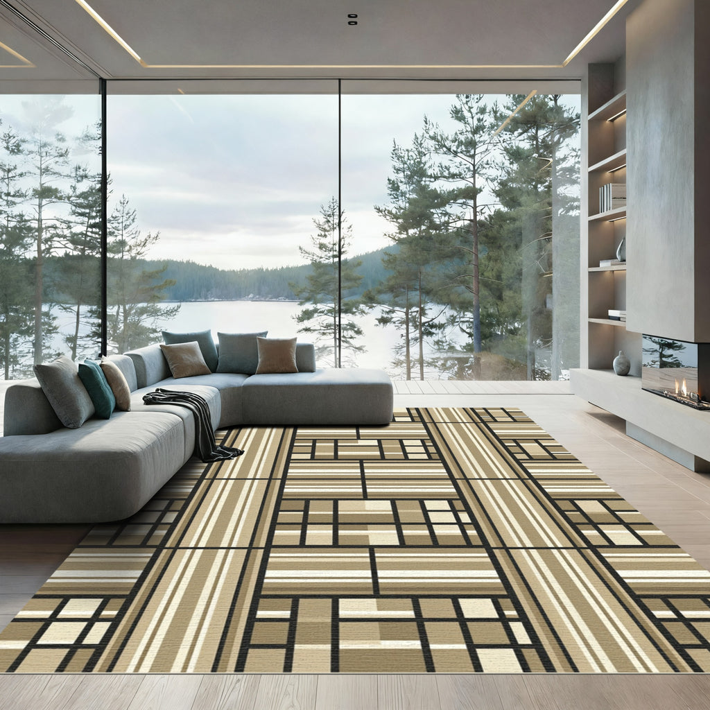 Geometric Warm Tones Stripes Blocks Rug