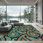 Vibrant Teal and Tangerine Paisley Swirls Rug