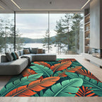 Lush Green and Orange Tropical Foliage Rug