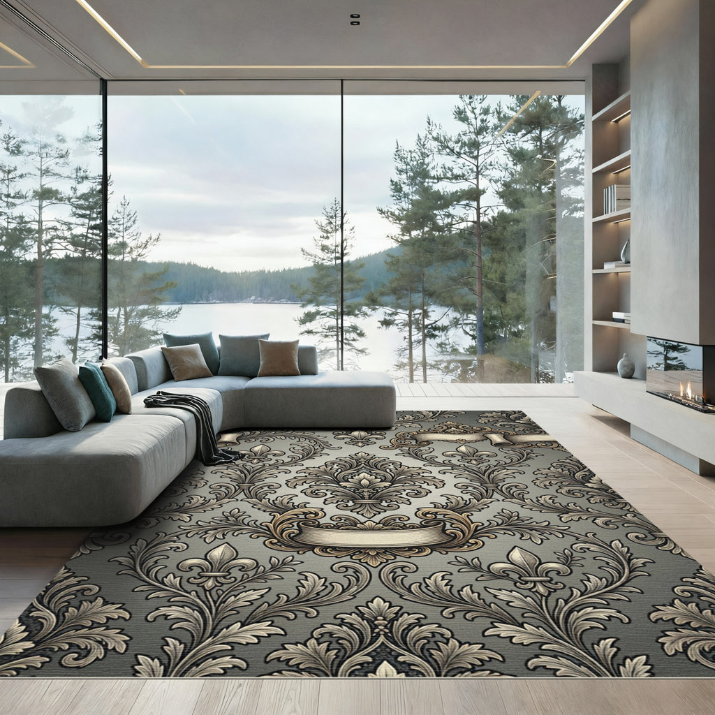 Elegant Silver Filigree Fleur de Lis Rug