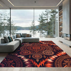 Fiery Orange Tribal Sunburst Mandala Rug