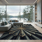 Art Deco Gold Black Sunburst Rug