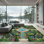 Lush Tropical Whimsical Garden Butterfly Rug