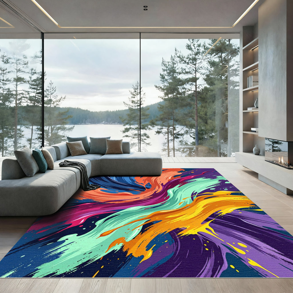 Vibrant Multicolored Modern Abstract Swirl Rug