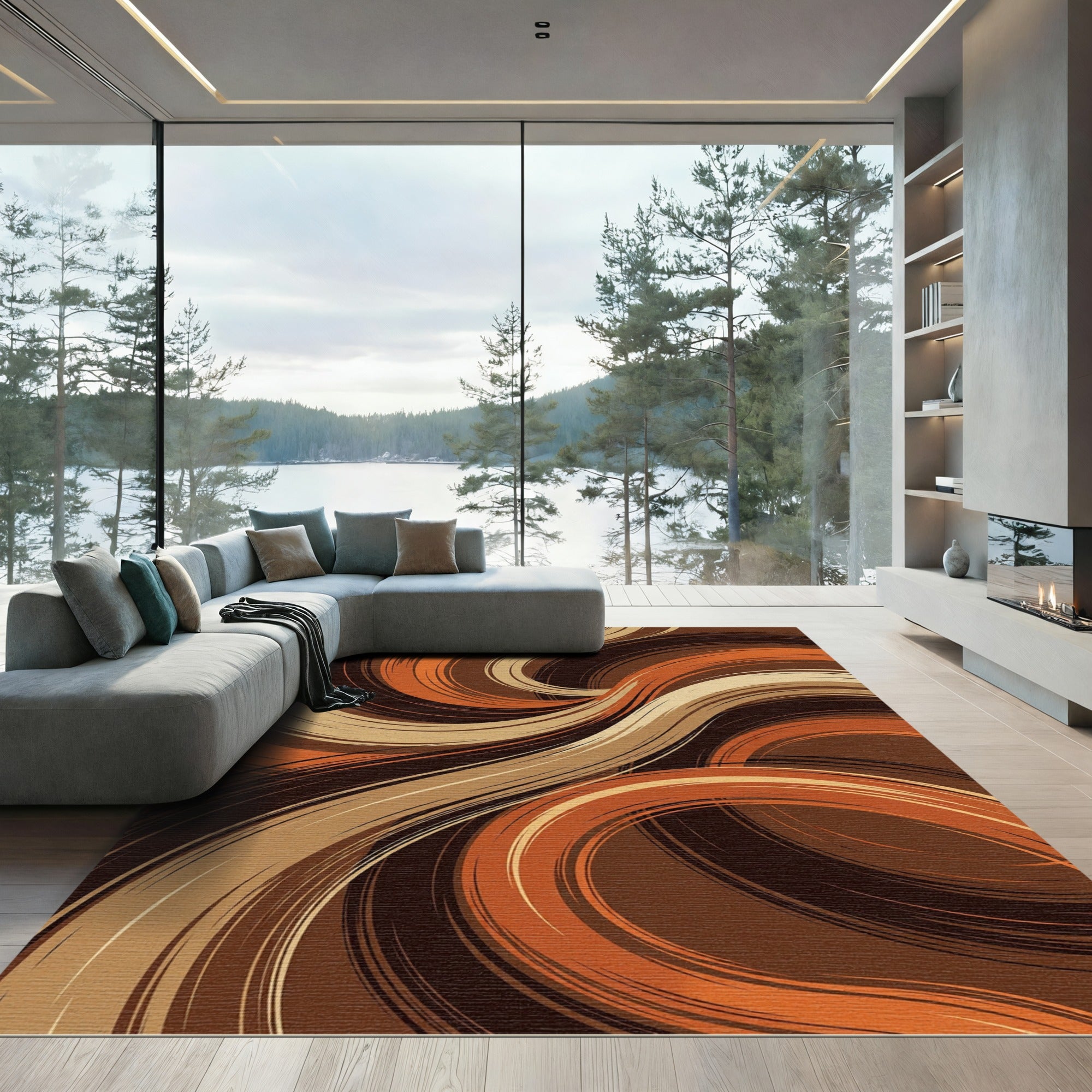 Abstract Earth Tone Swirling Wave Rug