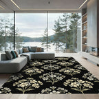 Antique Black White Floral Bouquet Rug