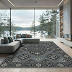 Elegant Slate Floral Koi Medallion Rug