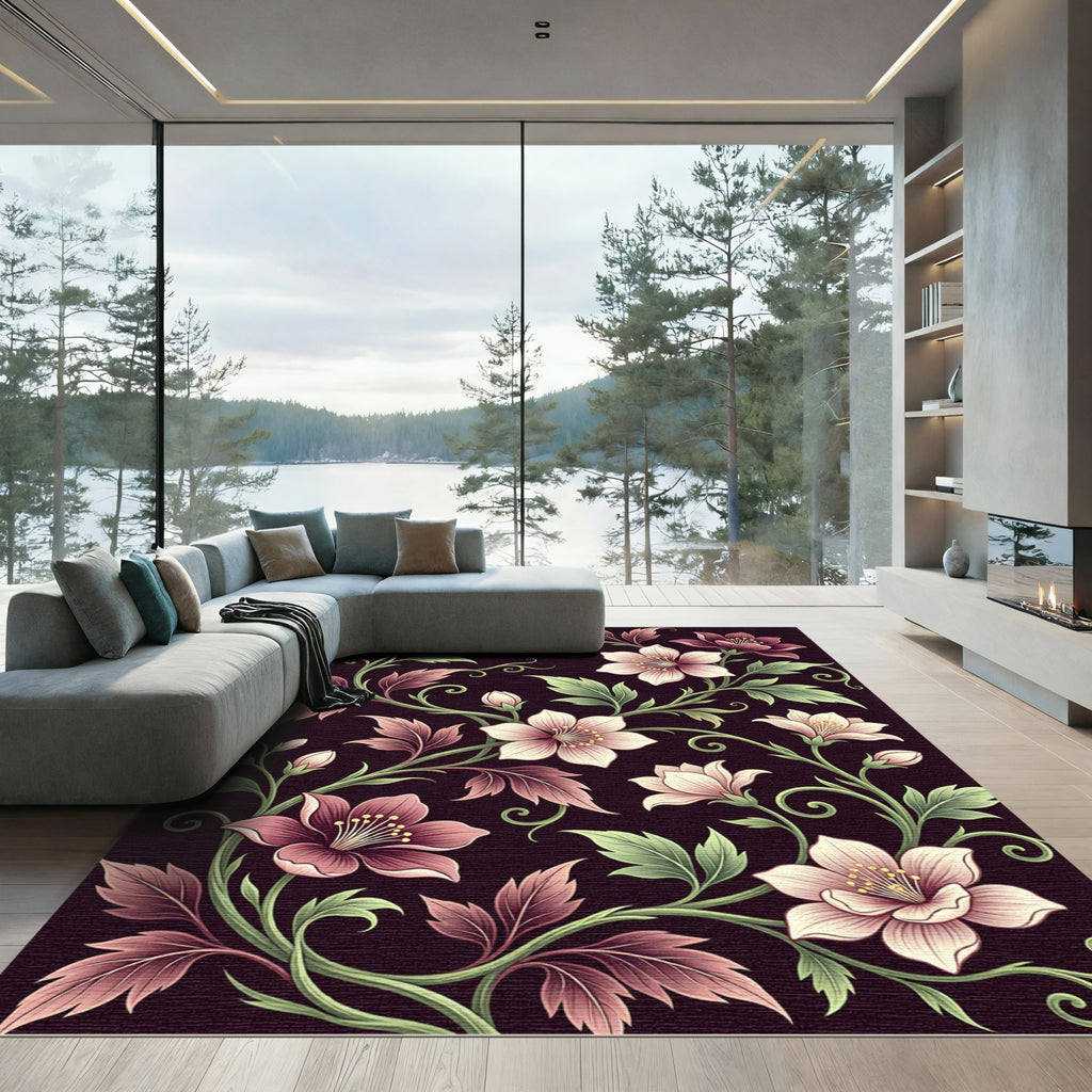Elegant Mauve Floral Botanical Vine Rug