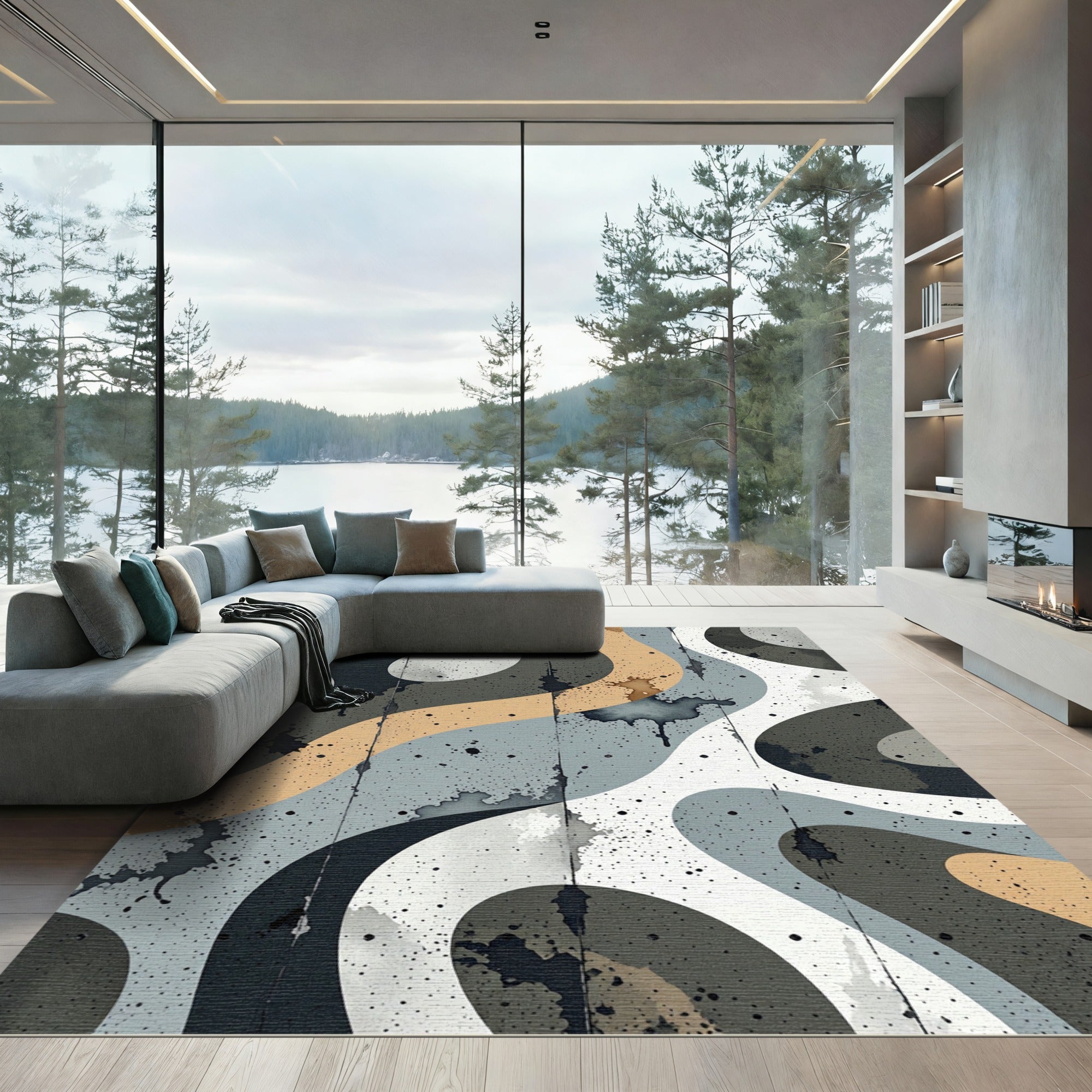 Abstract Sandy Wave Splatter Rug