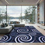 Navy Blue Abstract Optical Swirl Rug