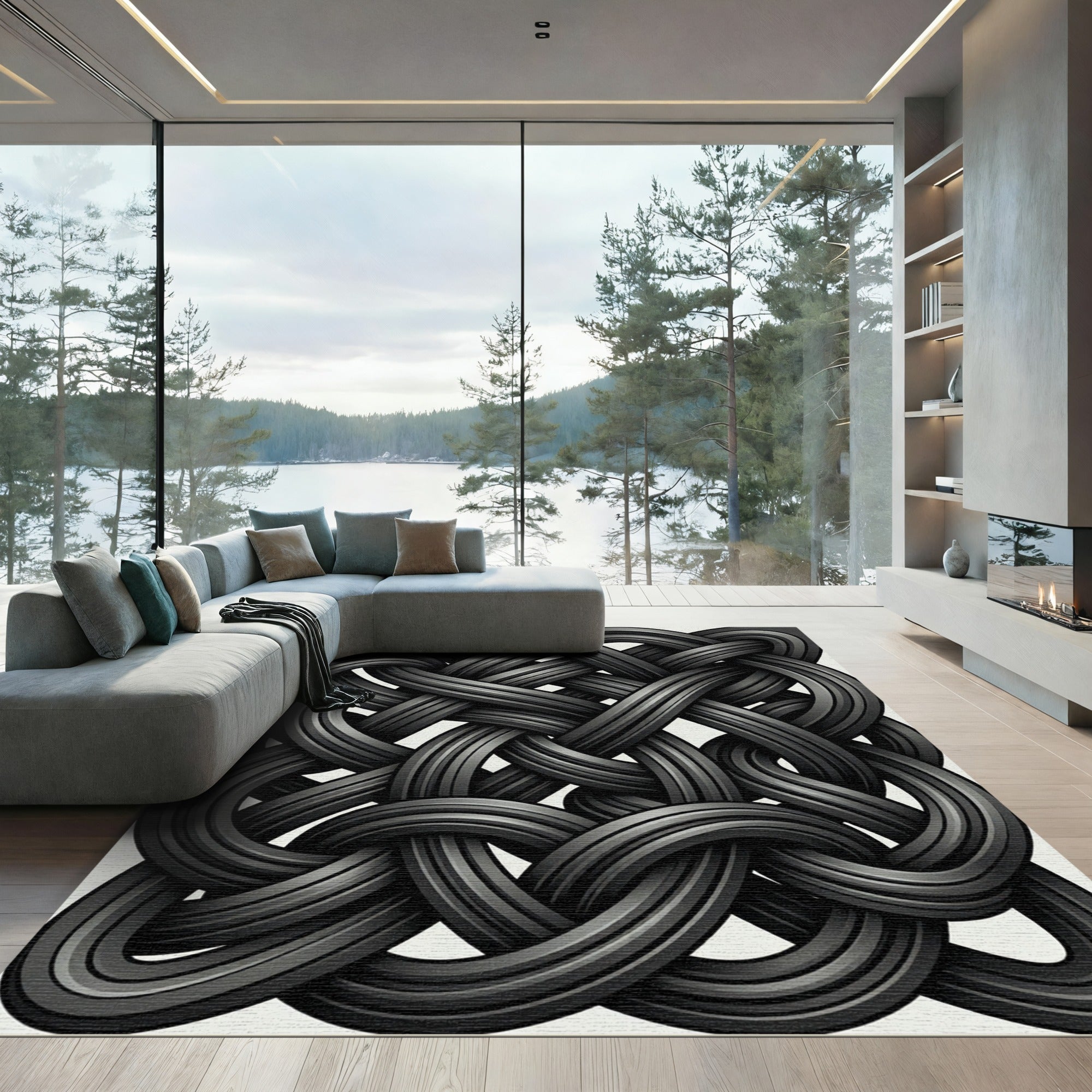 Dark Gray Interlocking Knot Rug