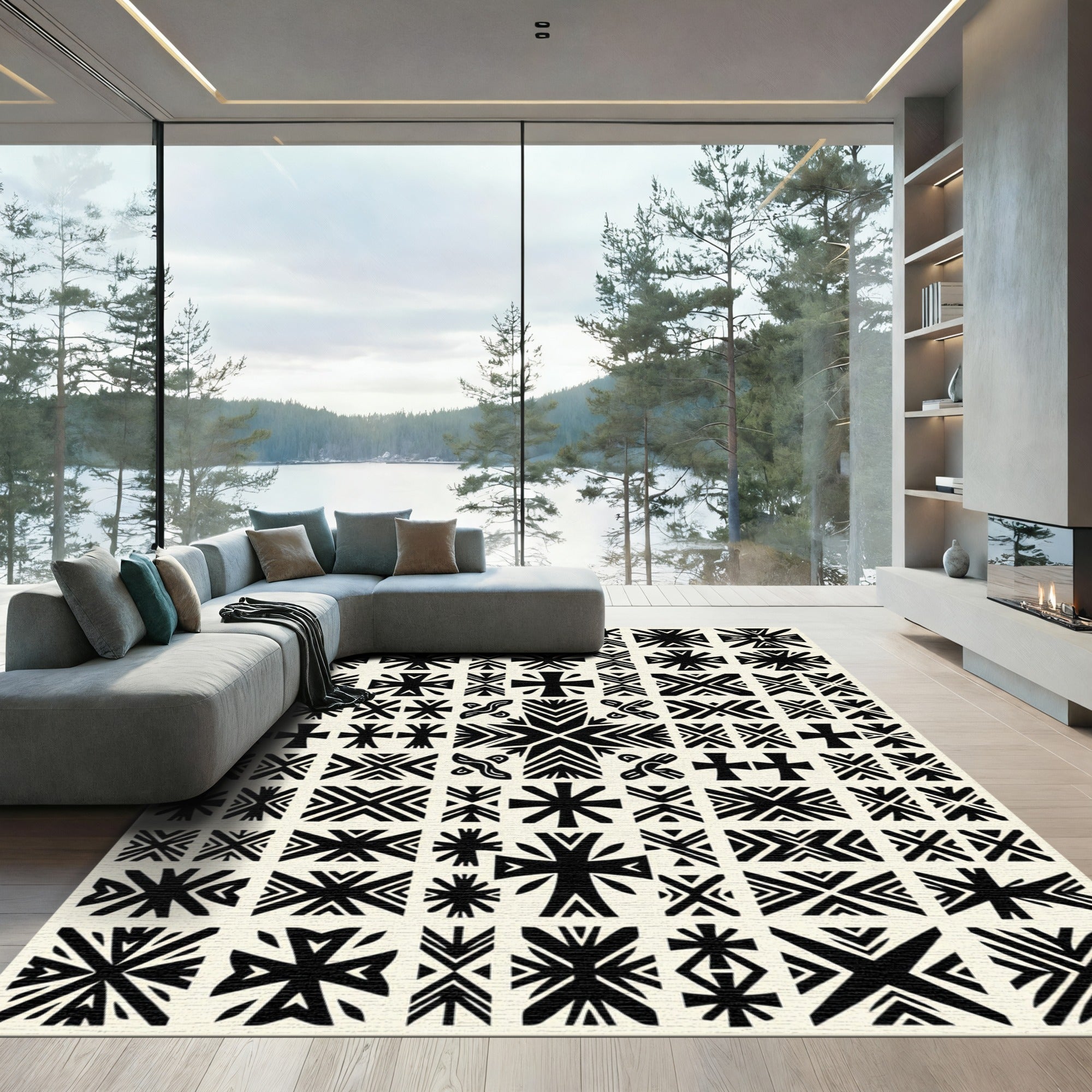 Black and White Geometric Cross Collage Rug