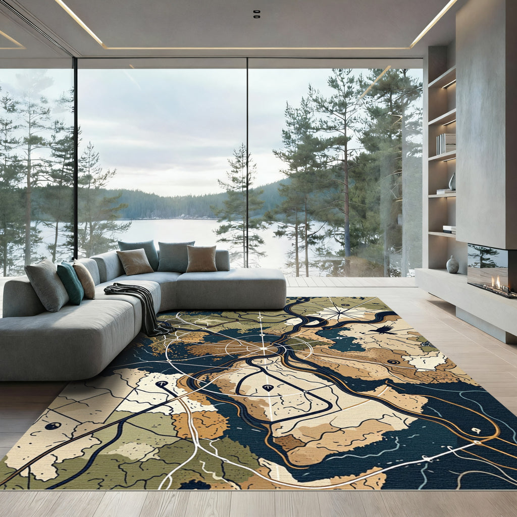 Abstract Topographical Raven Map Rug