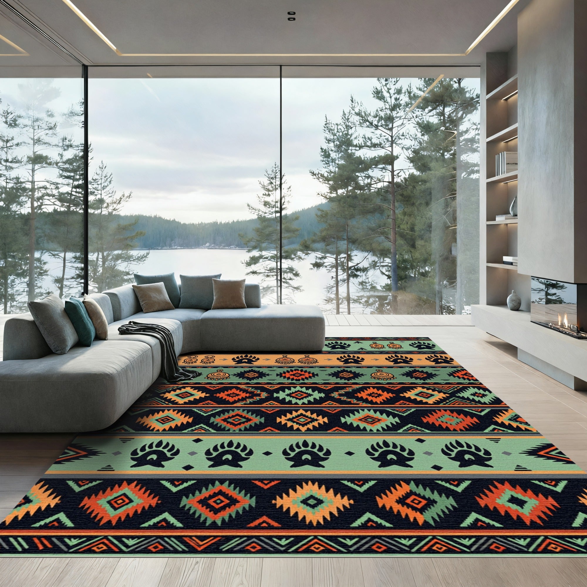 Navajo Tribal Mint Orange Diamond Rug