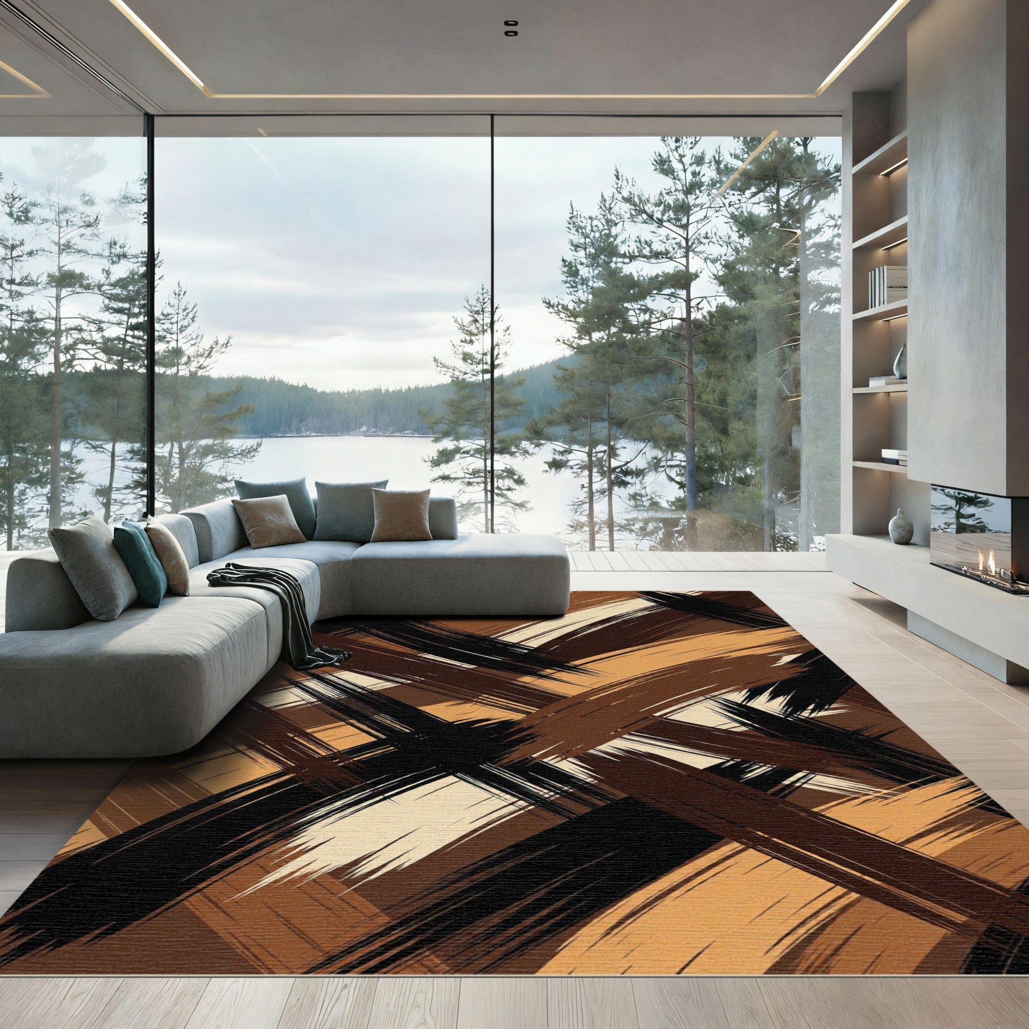 Abstract Brushstroke Earth Tones Rug