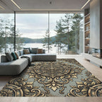 Ornate Gold Leaf Filigree Medallion Rug