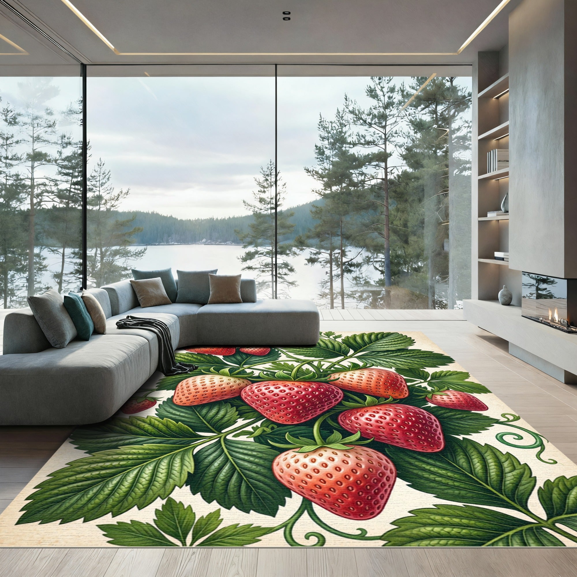Botanical Crimson Strawberry Garden Harvest Rug