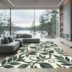 Lush Dark Green Botanical Vine Foliage Rug