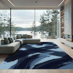 Navy Blue Abstract Stroke Rug