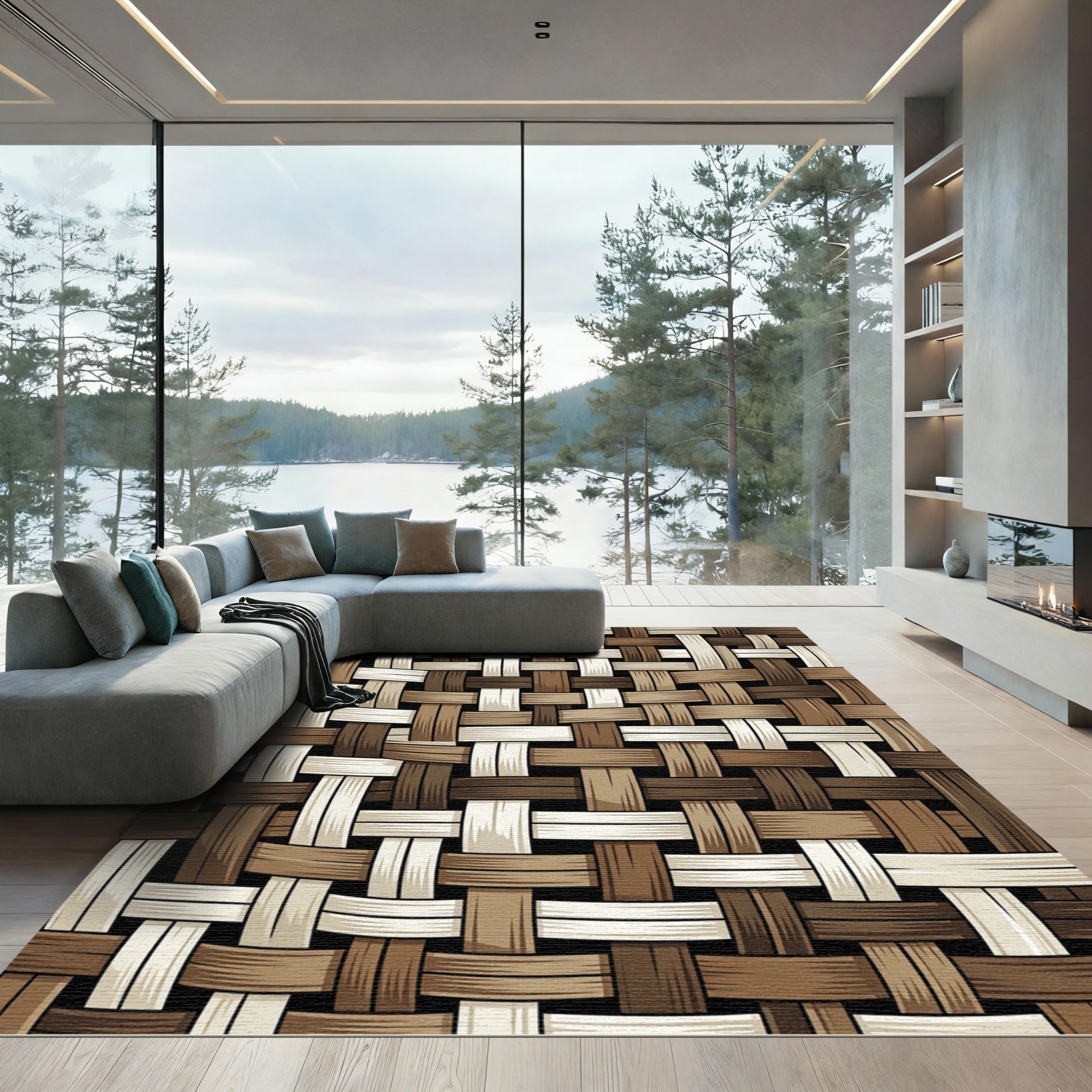 Woven Tan Cream Earth Tone Rug