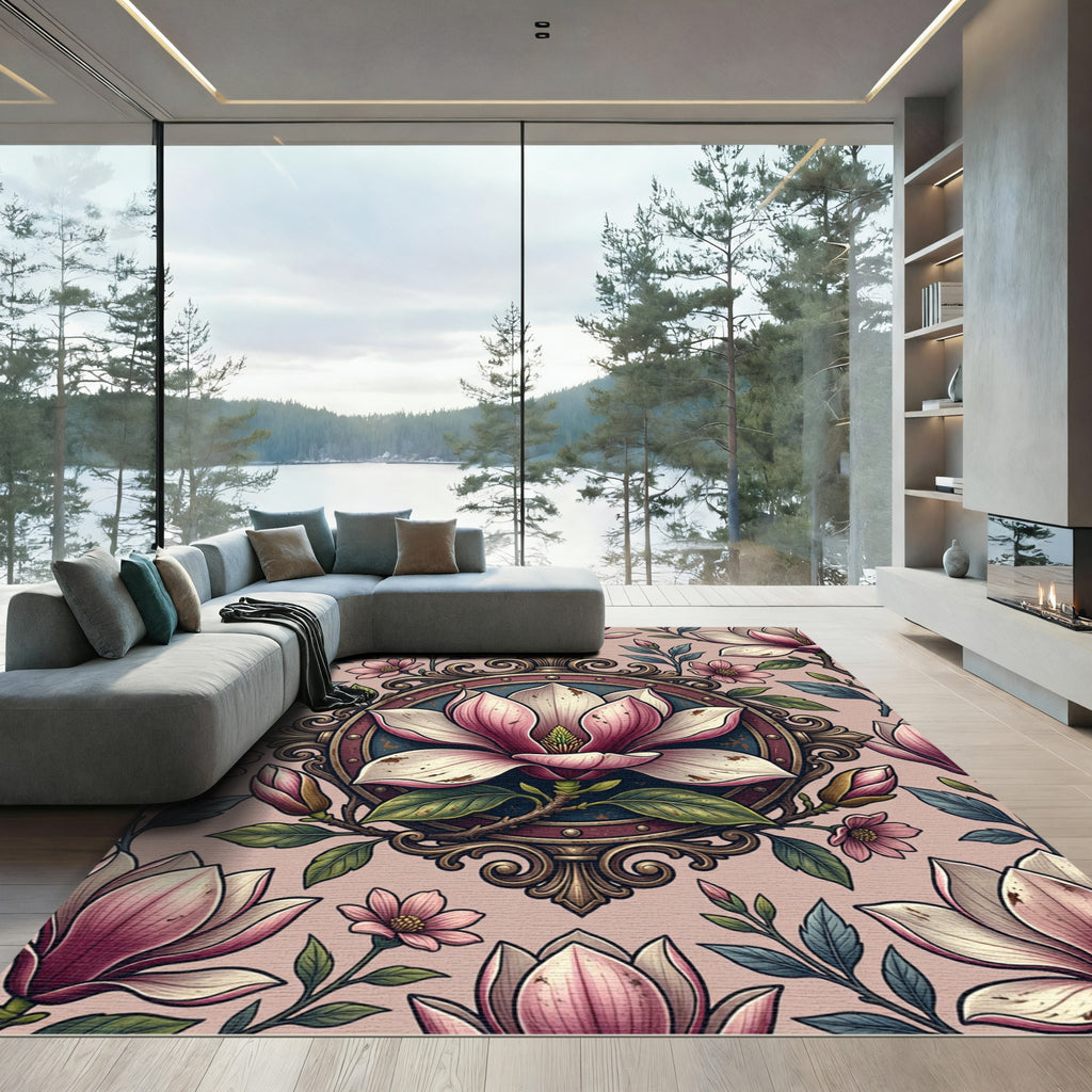 Vintage Magnolia Medallion Blush Floral Rug