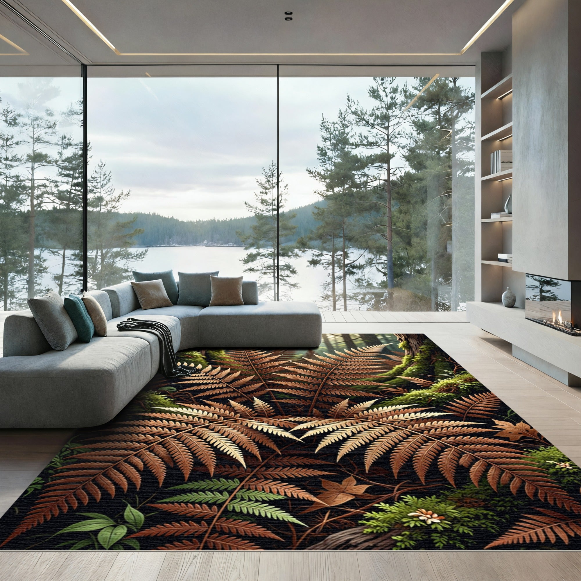 Woodland Bronze Fern Abstract Foliage Rug