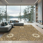 Earthy Brown Floral Geometric Lattice Rug