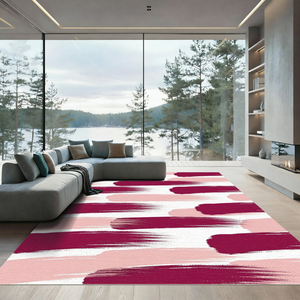 Crimson Rose Brush Stroke Overlay Rug