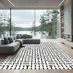 Abstract Black White Line Grid Rug