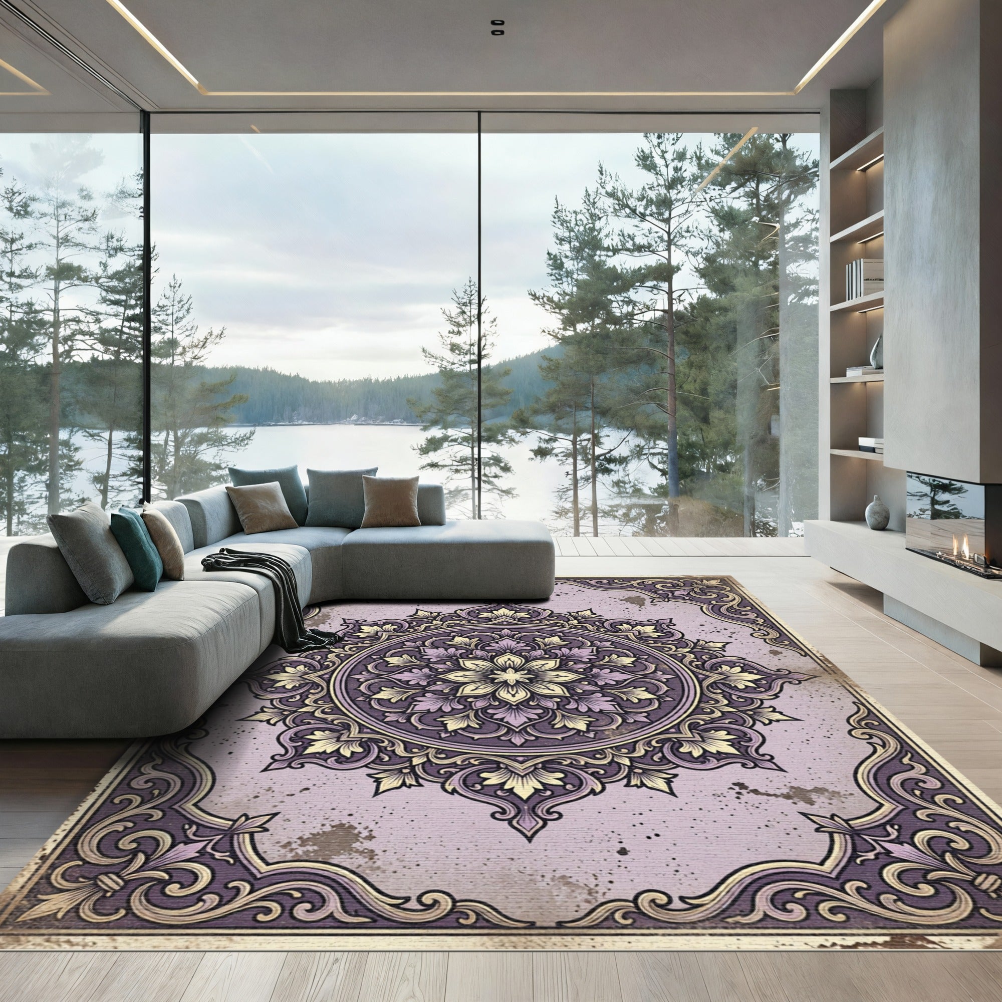 Ornate Lavender Filigree Floral Medallion Rug