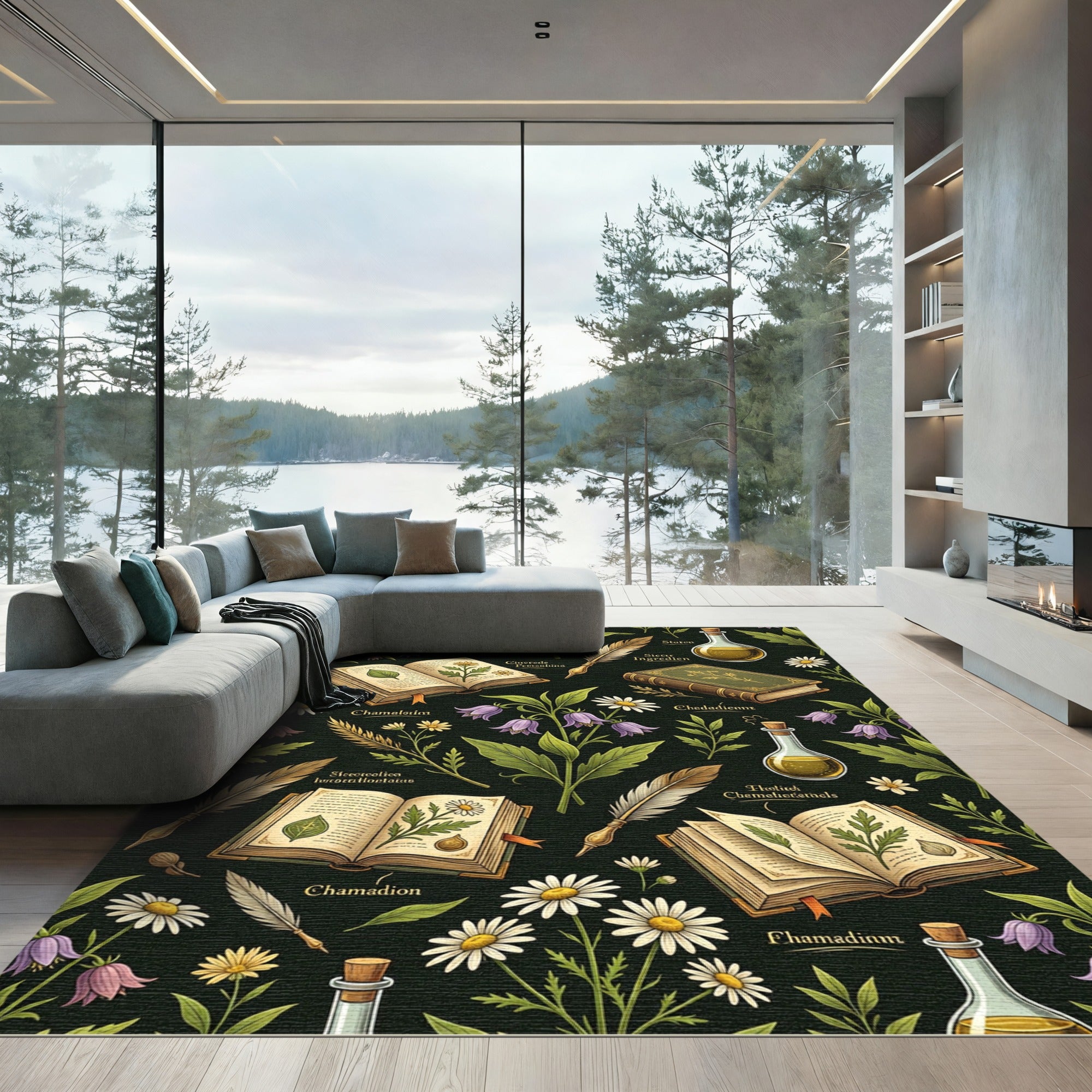 Vintage Botanical Alchemy Herbarium Illustration Rug