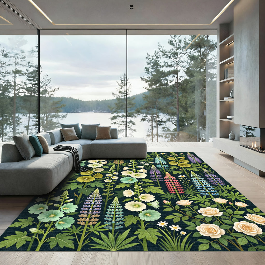 Lush Botanical Garden With Roses Rug