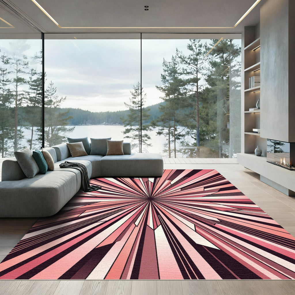 Coral Sunburst Geometric Radiance Rug