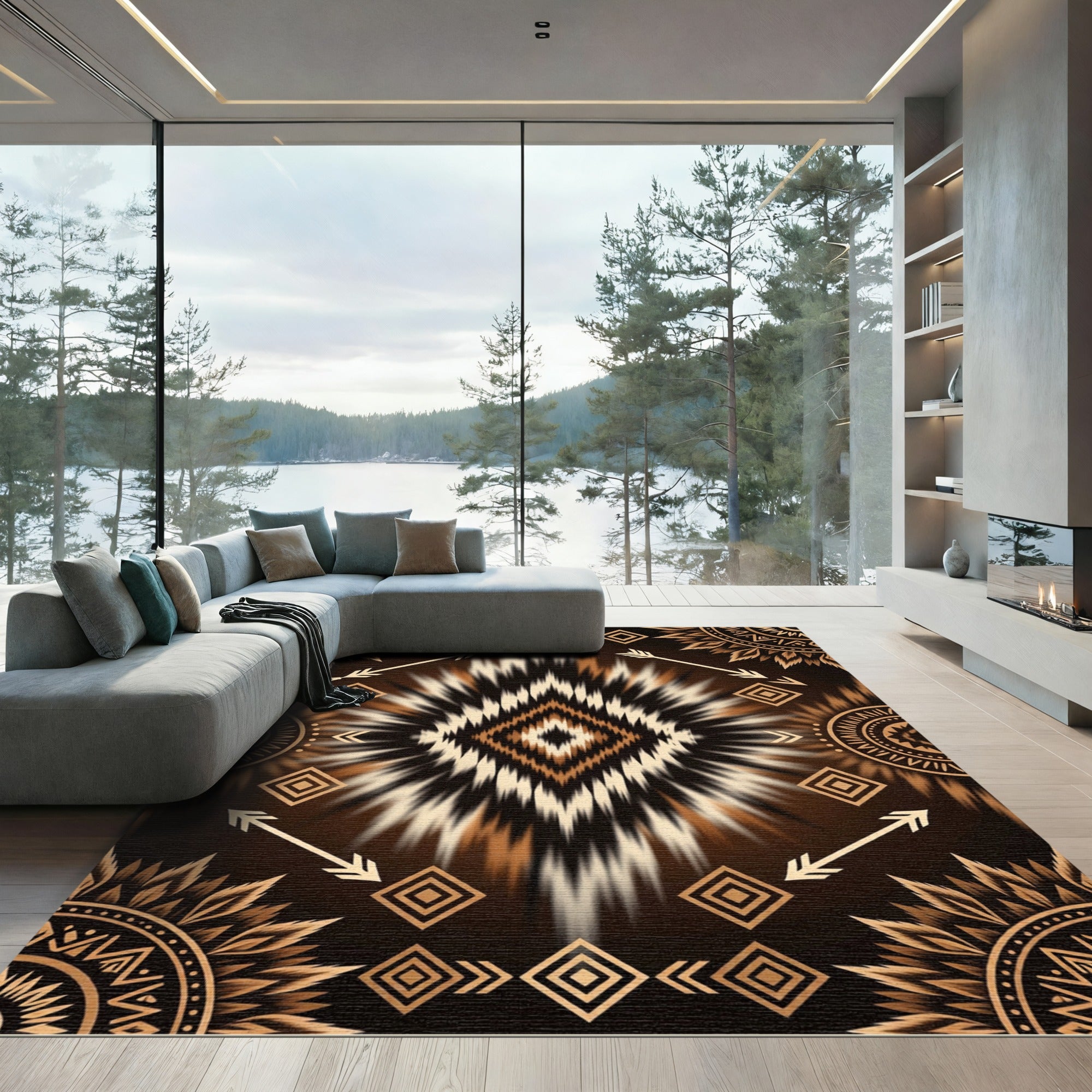 Earthy Tribal Diamond Gold Arrow Art Rug