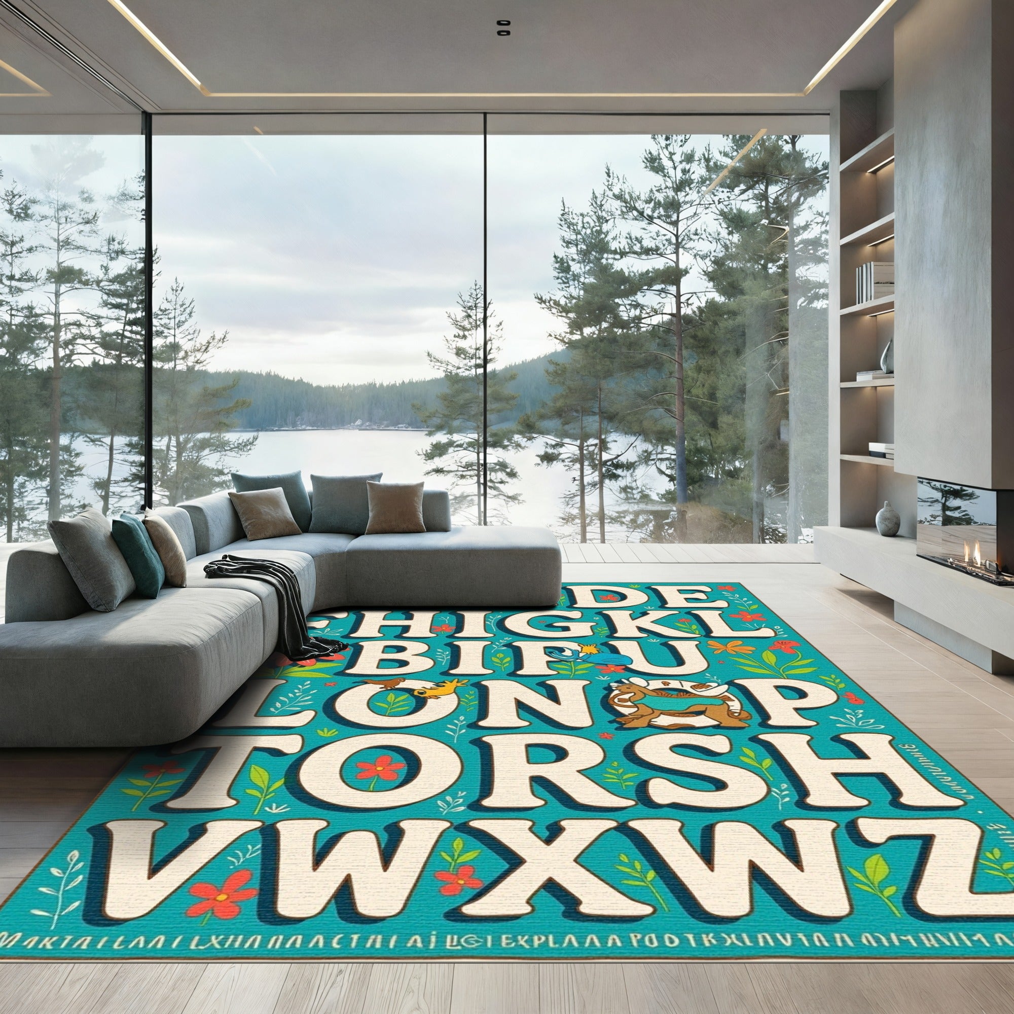 Whimsical Alphabet Garden with Animals Rug