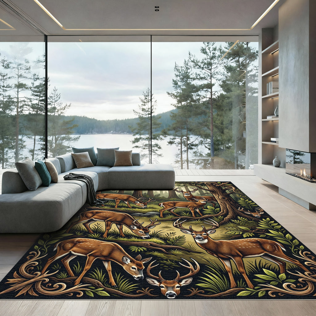 Enchanted Forest Deer Woodland Meadow Rug