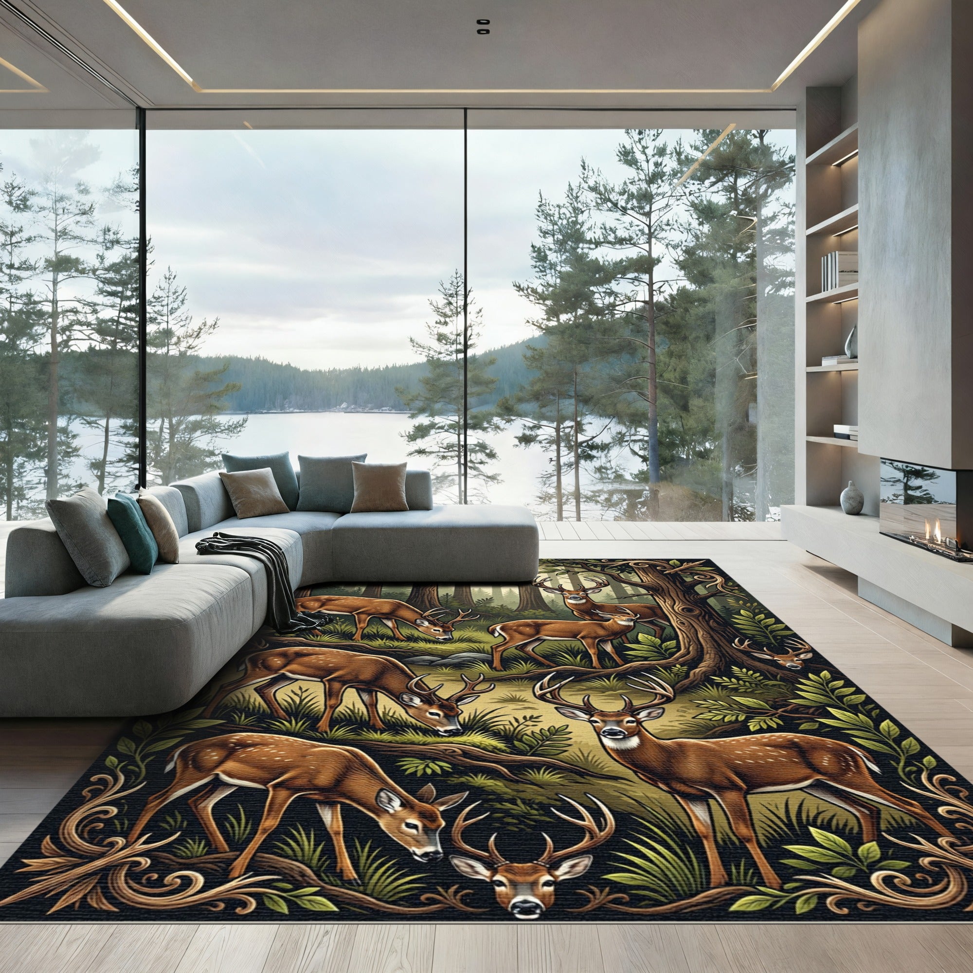 Enchanted Forest Deer Woodland Meadow Rug