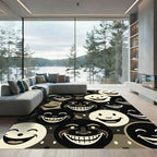 Modern Monochrome Smiling Face Grid Rug