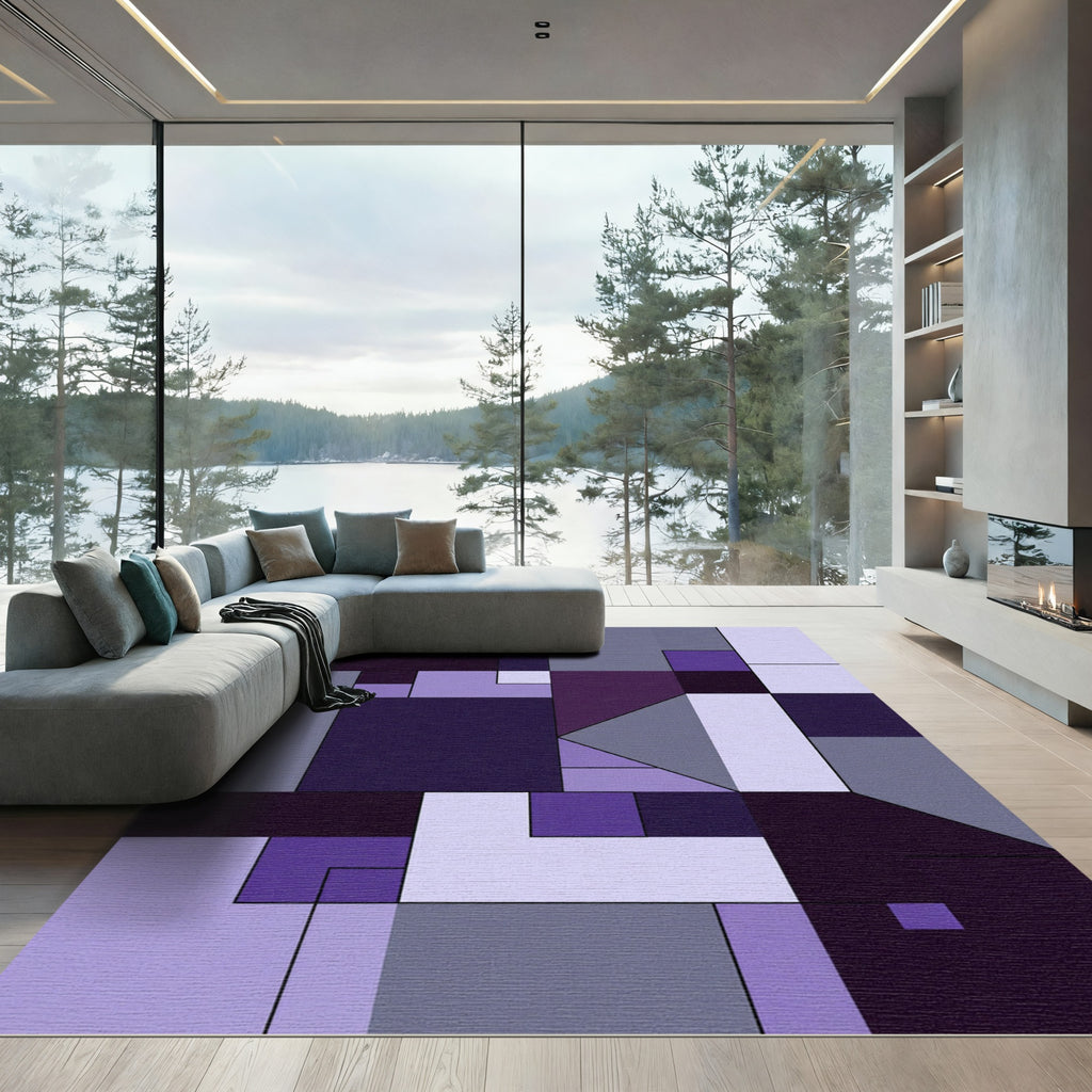 Modern Purple Geometric Color Block Rug
