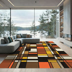 Mid-Century Modern Earth Tone Grid Rug
