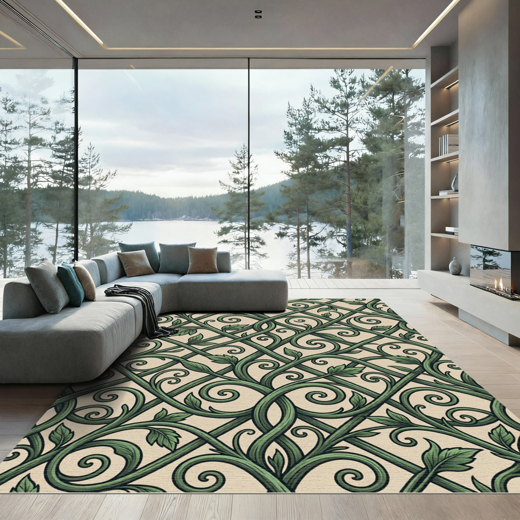 Elegant Green Trellis Garden Vine Rug
