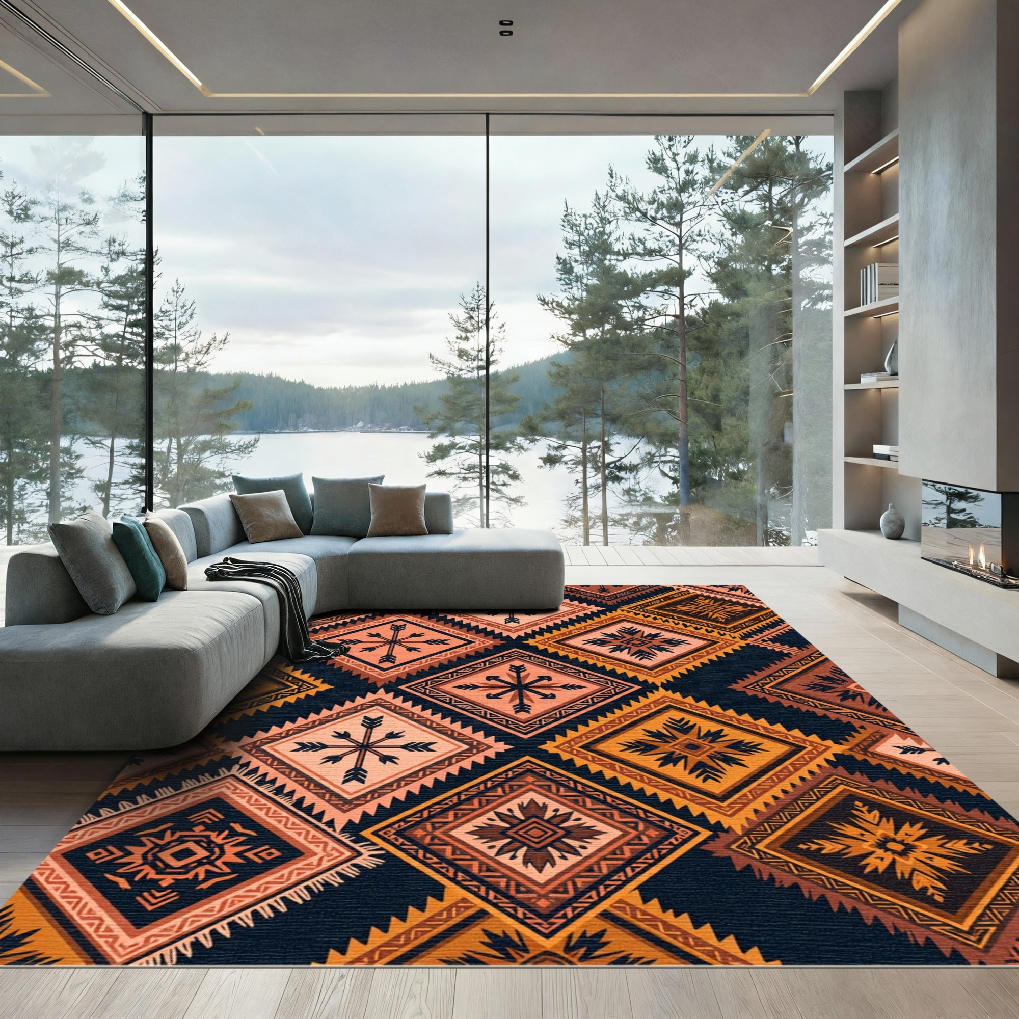 Earthy Diamond Medallion Geometric Rug
