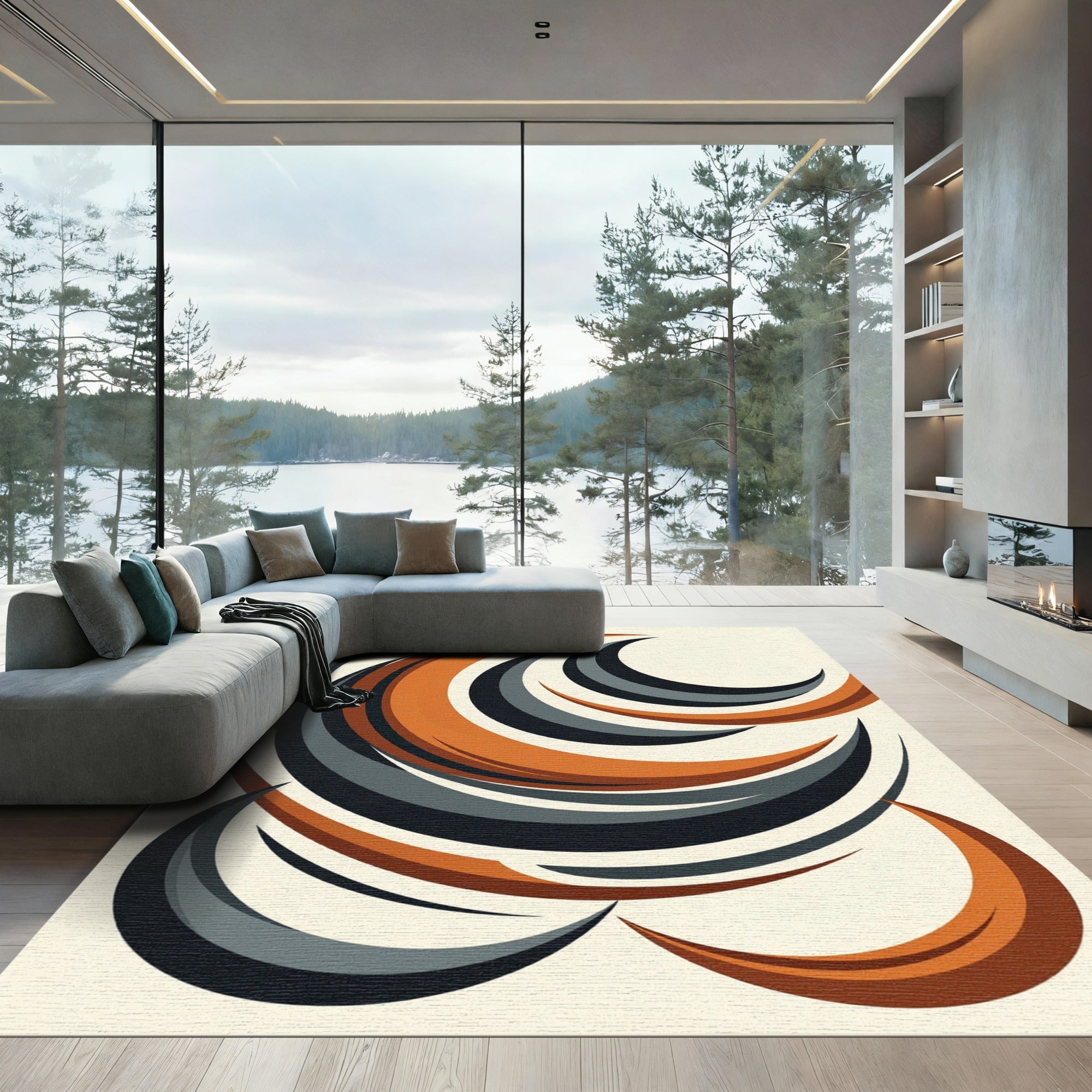 Mid-Century Modern Abstract Curved Arc Rug