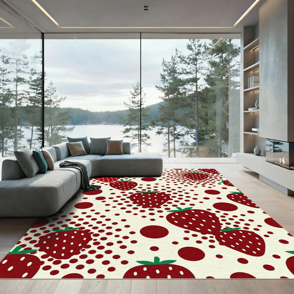 Red Strawberry Polka Dot Fruits Rug
